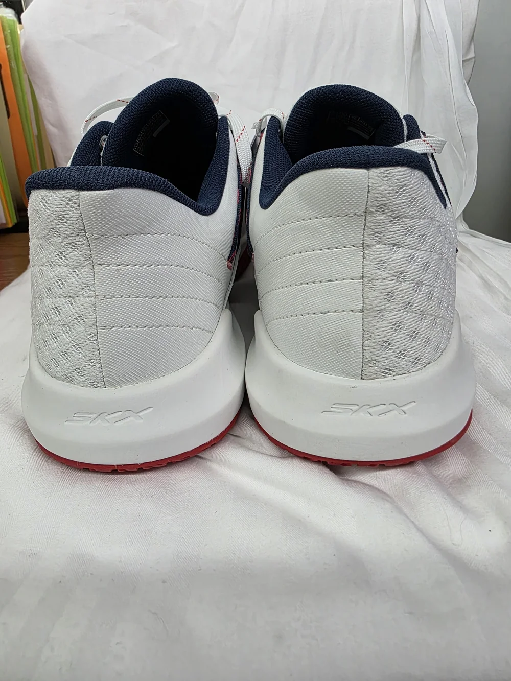 Skechers Pickleball Lace-Up Shoes — White with Navy & Red
